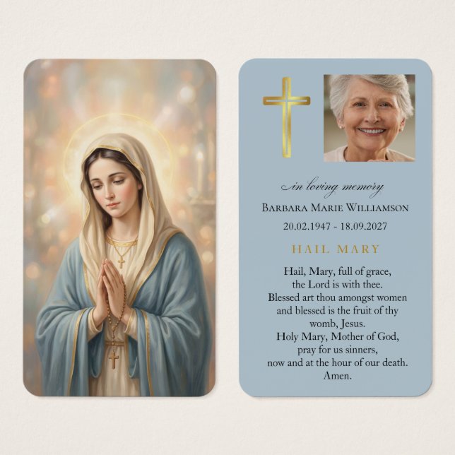 Hail Mary Blue Begravningsbön Kort (Framsida & baksida)