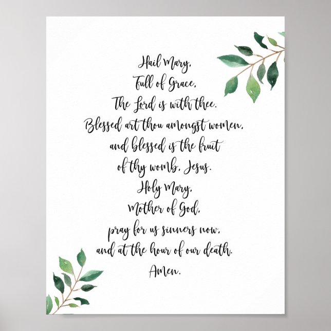 Hail Mary Catholic Prayer Print Calligraphy Poster (Framsidan)