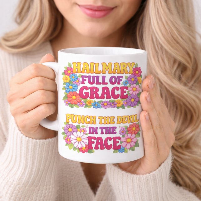 Hail Mary Full of Grace Punch the Devil Mug Två-Tonad Mugg (Skapare uppladdad)