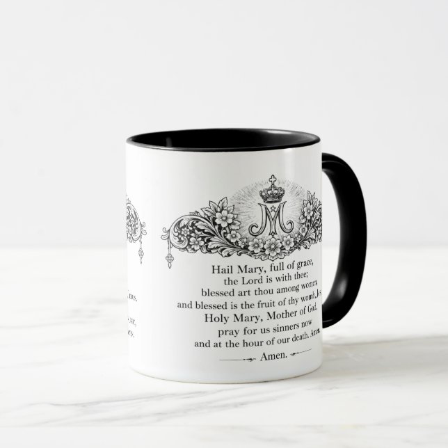 Hail Mary Prayer English & Latin Catholic Mugg (Framsida höger)