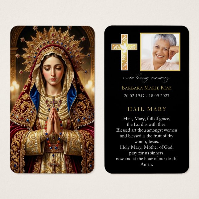 Hail Mary religiös begravningskort svart Visitkort (Framsida & baksida)