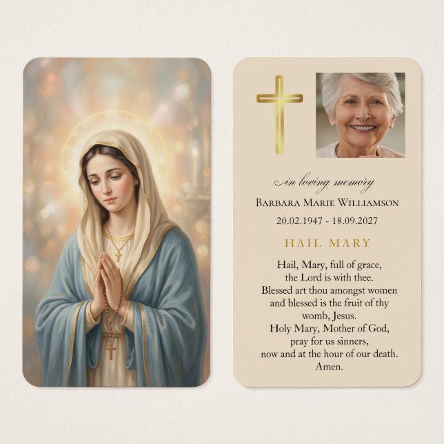 Hail Mary religiös begravningskort Visitkort (Framsida & baksida)