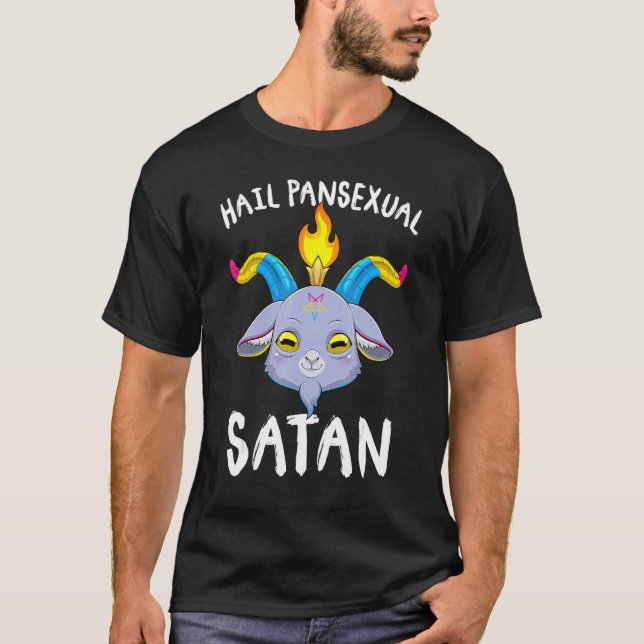 Hail Pansexual Satan Baphomet Goat Head LGbt Pan P T Shirt (Framsida)