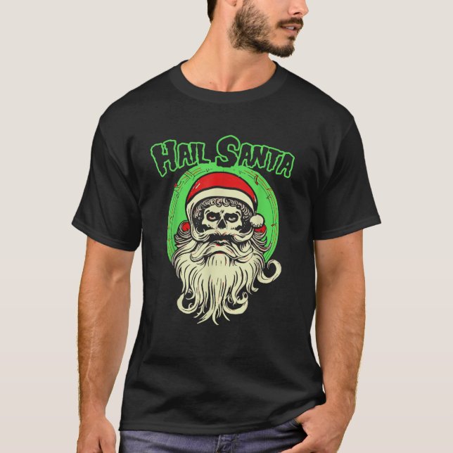 Hail Santa Funny Skull Fiend Jultomten Mörk Chri T Shirt (Framsida)