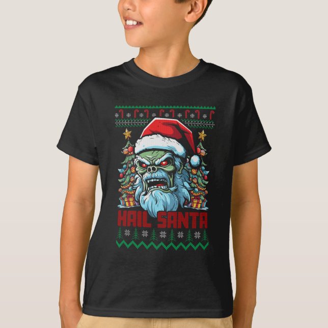 Hail Santa Heavy Metall Headbanger God jul X T Shirt (Framsida)