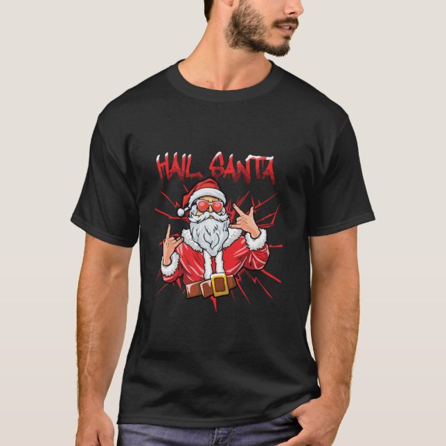 Hail Santa Heavy Solstice Sten Roll Rocker Christm T Shirt (Framsida)
