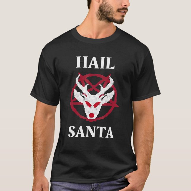 Hail Santa jul Humor Atheist Satanist Religi T Shirt (Framsida)