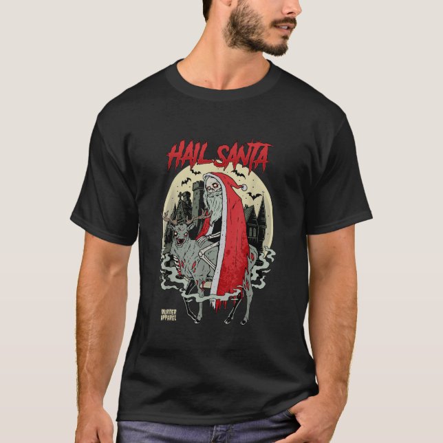 Hail Santa Retro Horror Ugly jul T Shirt (Framsida)