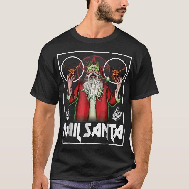 Hail Santa Sleigher Heavy Metall God jul T Shirt (Framsida)