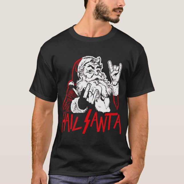 Hail Santa Sleigher Heavy Metall jul Julafton Roc T Shirt (Framsida)