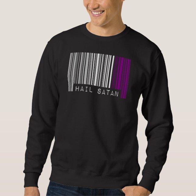 Hail Satan Asexuellt Pride Flagga Barcode Satanist Lång Ärmad Tröja (Framsida)