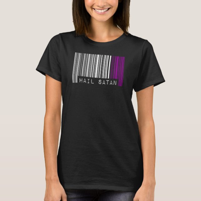 Hail Satan Asexuellt Pride Flagga Barcode Satanist T Shirt (Framsida)