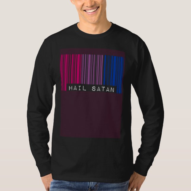 Hail Satan Bisexual Pride Flag Barcode Satanist Eq T Shirt (Framsida)