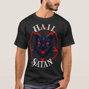 Hail Satan Demon Cat Black Metall Occult Kattunge T Shirt