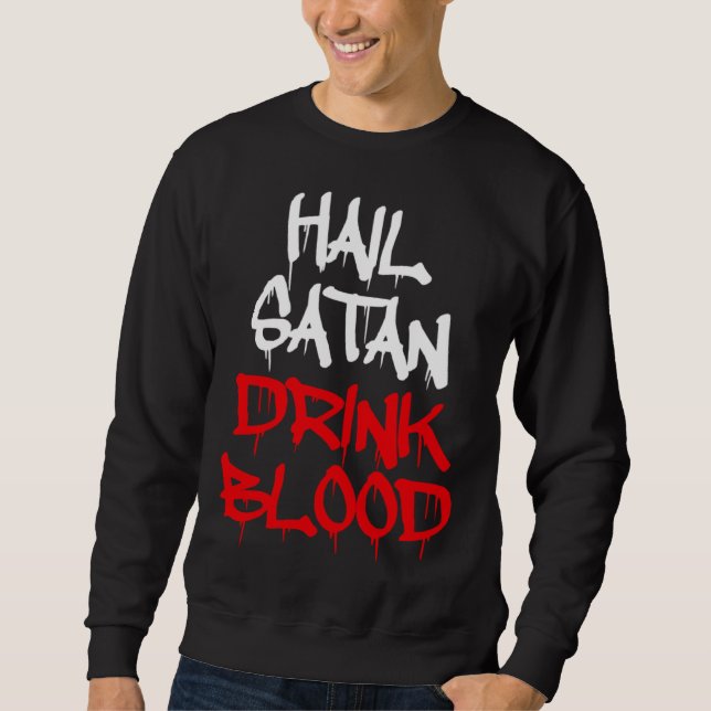 Hail Satan Drink Blood Lång Ärmad Tröja (Framsida)