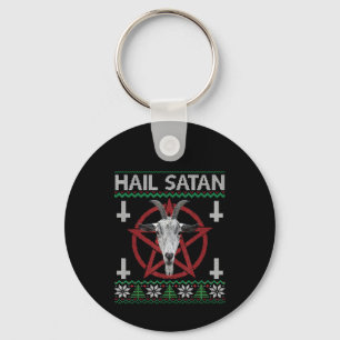 Hail Satan Goat Head Pentagram Funny Satanic Ugly Nyckelring