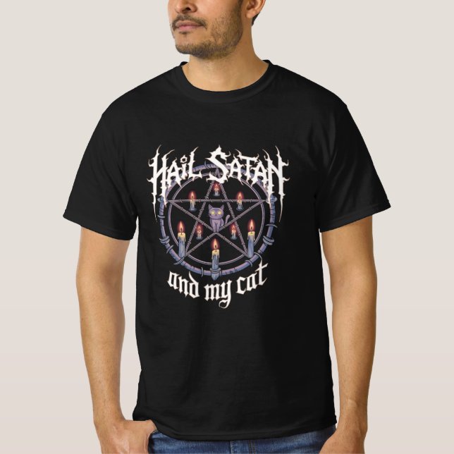 Hail Satan och min katt T Shirt (Framsida)