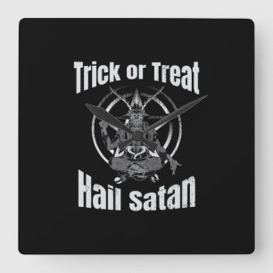 Hail Satan Pentagram Goat Halloween Fyrkantig Klocka