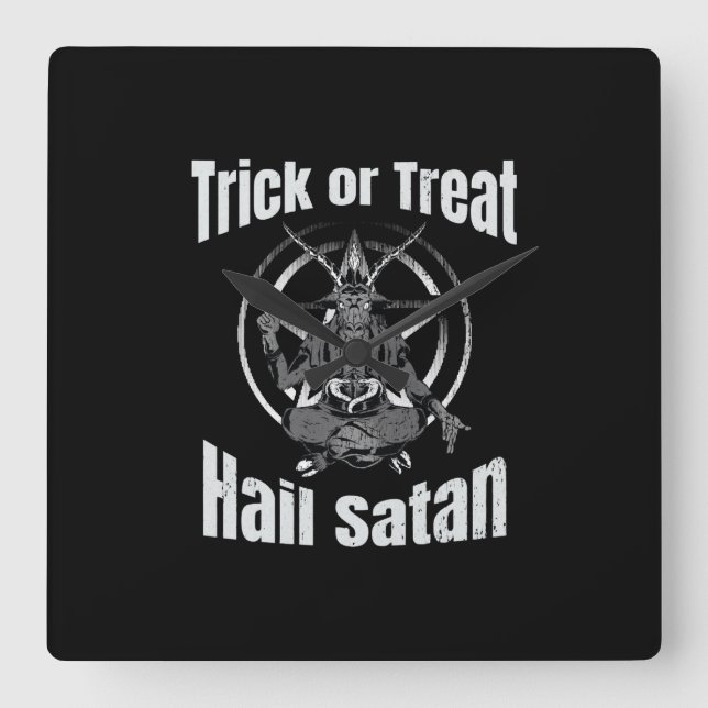 Hail Satan Pentagram Goat Halloween Fyrkantig Klocka (Framsida)