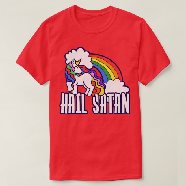 Hail Satan Rainbow Unicorn T Shirt (Design framsida)