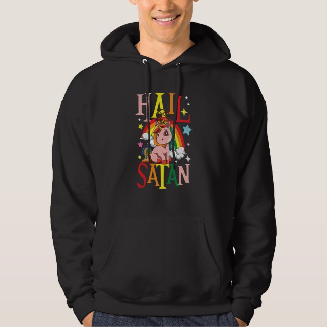 Hail Satan Unicorn Rainbow Hoodie (Framsida)
