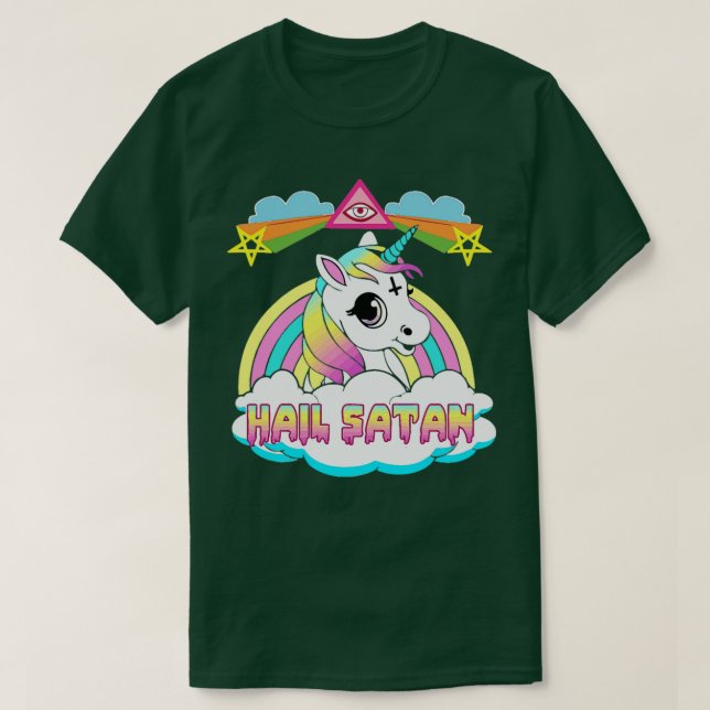 Hail Satan Unicorn Rainbow Painting Teckning Desig T Shirt (Design framsida)