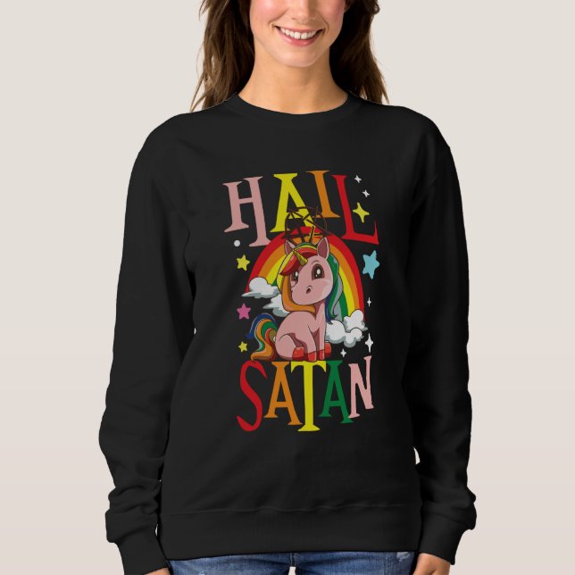 Hail Satan Unicorn Rainbow T Shirt (Framsida)