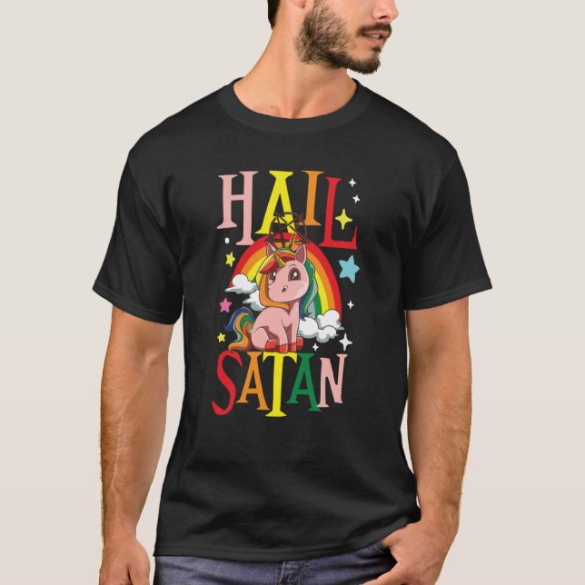 Hail Satan Unicorn Rainbow T Shirt (Framsida)