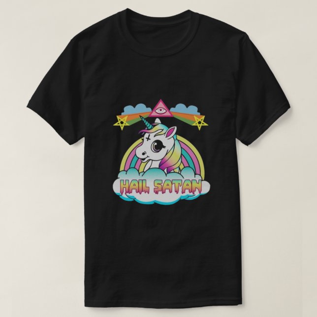 Hail Satan Unicorn T Shirt (Design framsida)