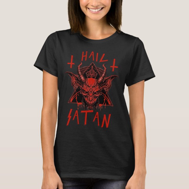 Hail Satanic Baphomet Occult Satanism WItchc T Shirt (Framsida)