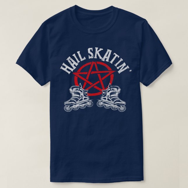 Hail Skatin Satanic Kor Roller Skating Satan Pen T Shirt (Design framsida)
