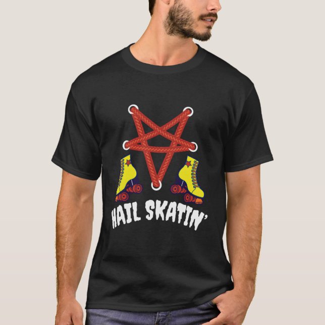 Hail Skatin'Satan Punk Skating Roller Derby T Shirt (Framsida)