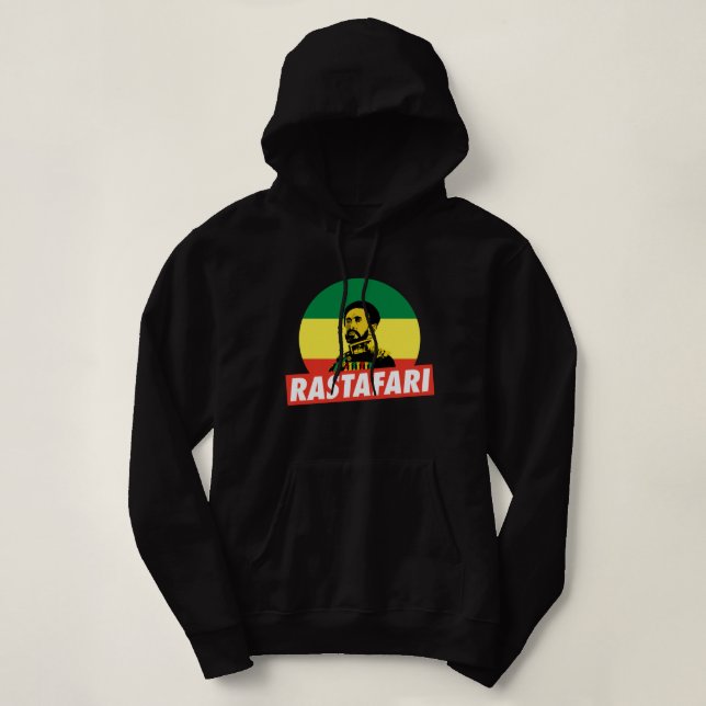 Haile Selassie Jah Rastafari Emperor Rasta Hoodie T Shirt (Design framsida)