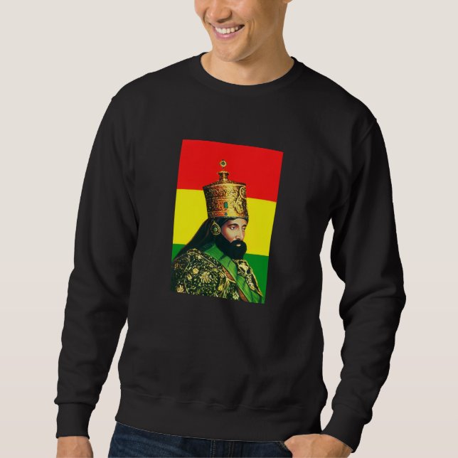 Haile Selassie Jah Rastafari Reggae Rasta Rötter  Lång Ärmad Tröja (Framsida)