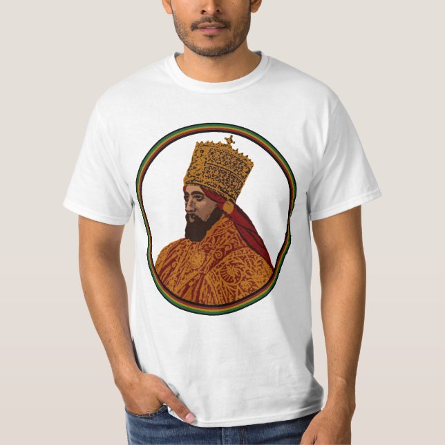Haile Selassie mig Rastafari Coronation T Shirt (Framsida)