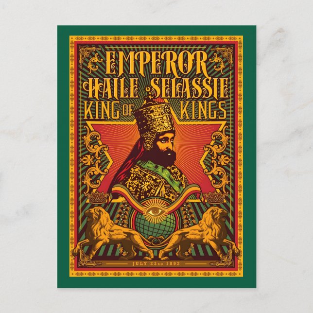 Haile Selassie vykort Jah Rastafari Metalltryck (Framsida)
