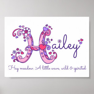 Hailey initial H doodle hjärta konst namn betydels Poster