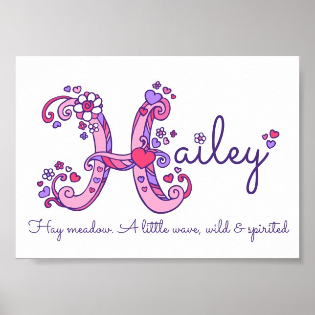 Hailey initial H doodle hjärta konst namn betydels Poster (Framsidan)