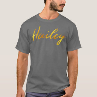 Hailey Namn Hand Lettering i Faux Guld Brev T Shirt