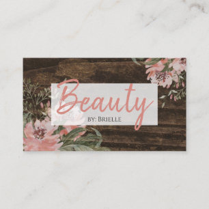 Hair and Beauty Salon Rustic Mörk Wood Blommigt Visitkort
