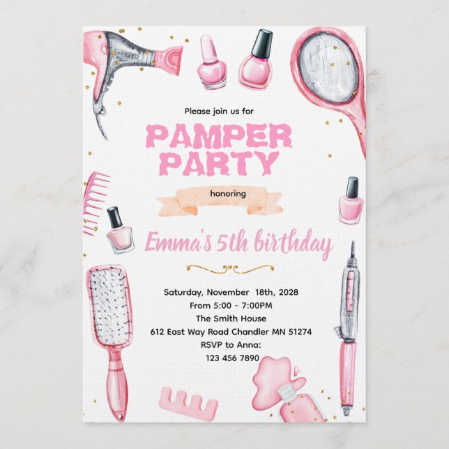Hair and Nails pamper party invitation Inbjudningar (Framsida)