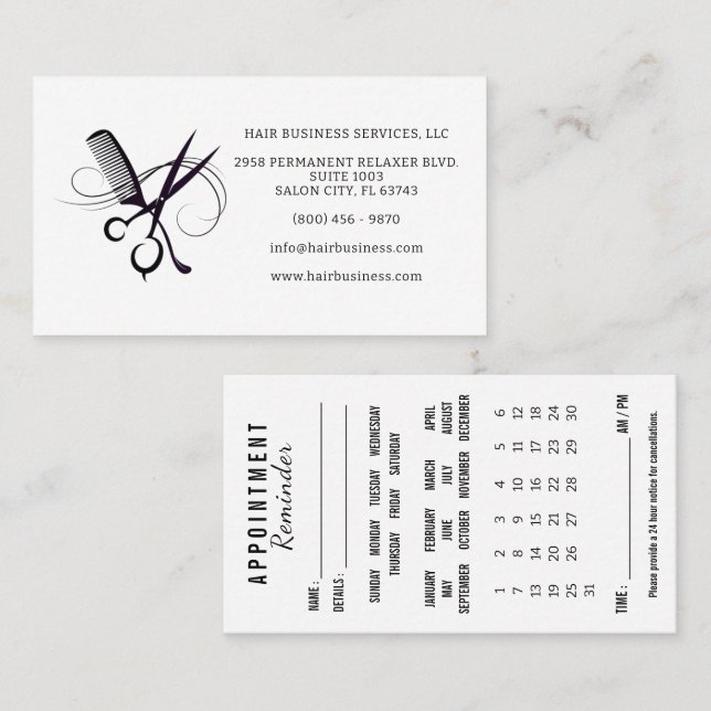 Hair Appointment Reminder Calendar Business Card Visitkort (Fram/baksida)