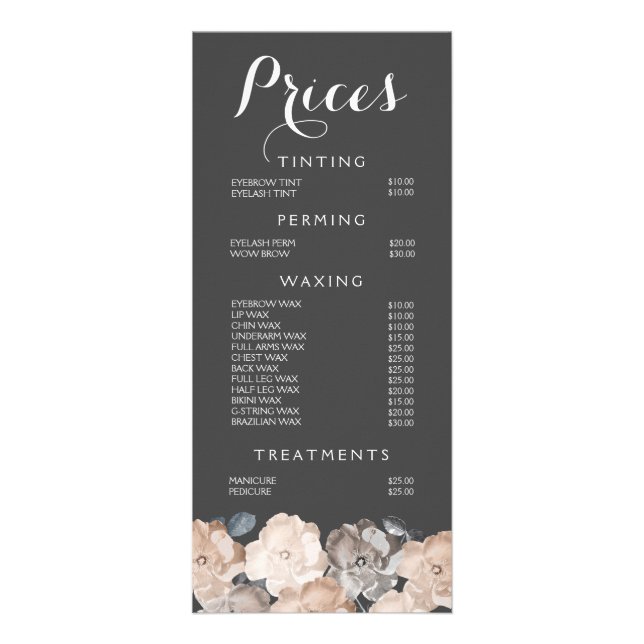 Hair Beauty Salon Beautician Menu Pris List Reklamkort (Framsidan)