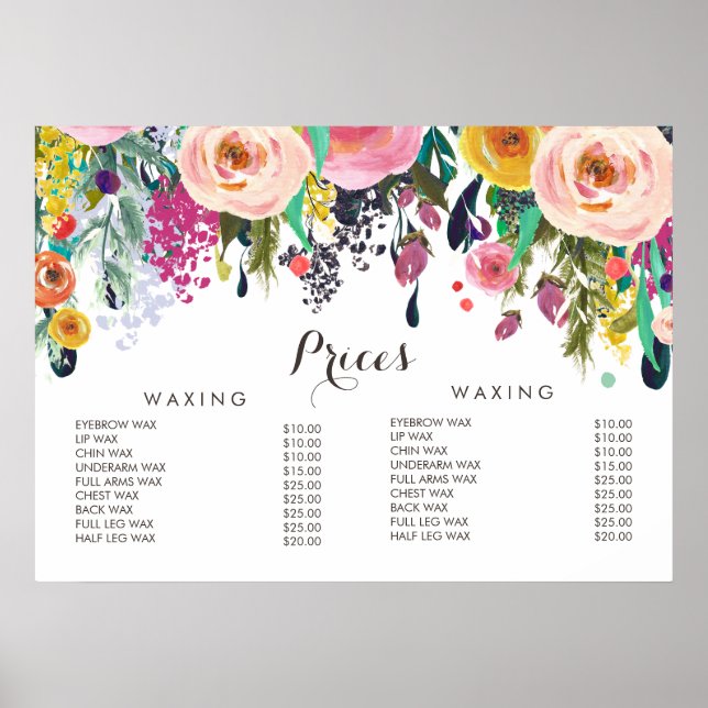 Hair Beauty Salon Beautician Menu Pris Poster (Framsidan)