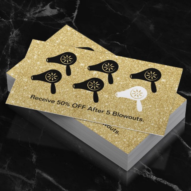 Hair Blow Dry Pub Modern Guld Salon Loyalty Lojalitetskort (Skapare uppladdad)