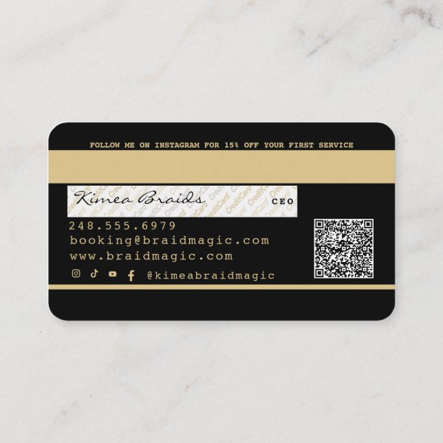 Hair Braider Braiding Salon Black & Guld Kredit Bu Visitkort (Baksida)