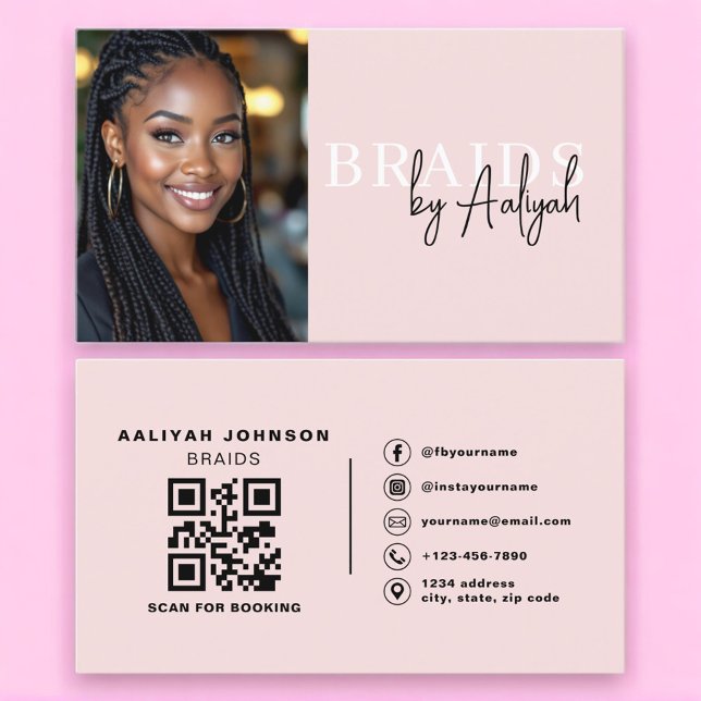 Hair Braider Business Card with Photo and QR Code Visitkort (Skapare uppladdad)
