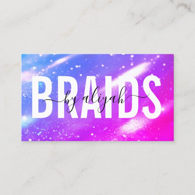 Hair Braiding Bold Typography Holography Visitkort (Framsida)