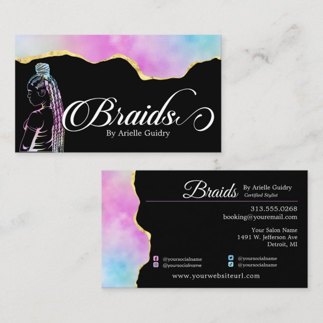 Hair Braiding Braid Salon HoloGraph Guld Visitkort (Fram/baksida)
