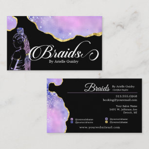 Hair Braiding Braid Salon Lila Holography Guld Visitkort